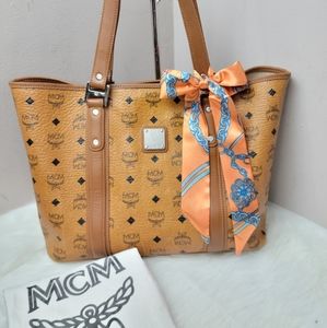 100% Authentic mcm congnac shopper tote